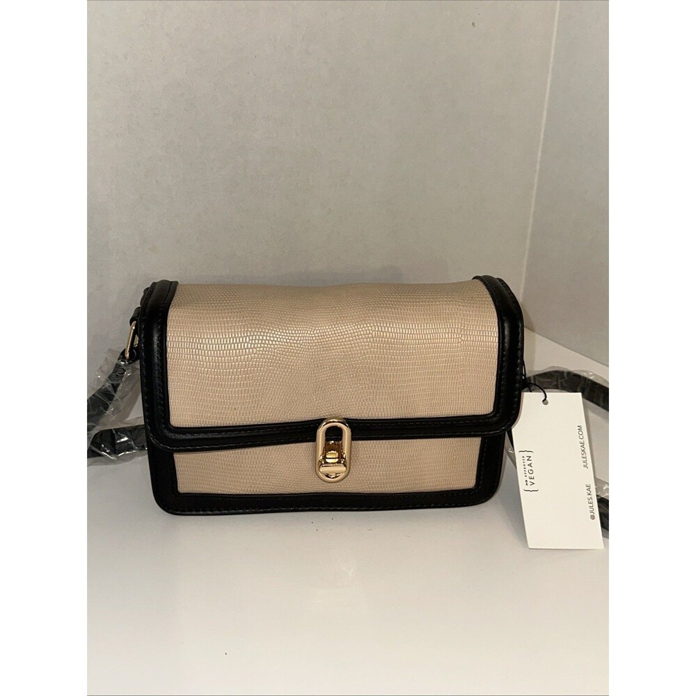 Jules Kae Mia Bag Vegan Leather Crossbody Taupe & Black NWT